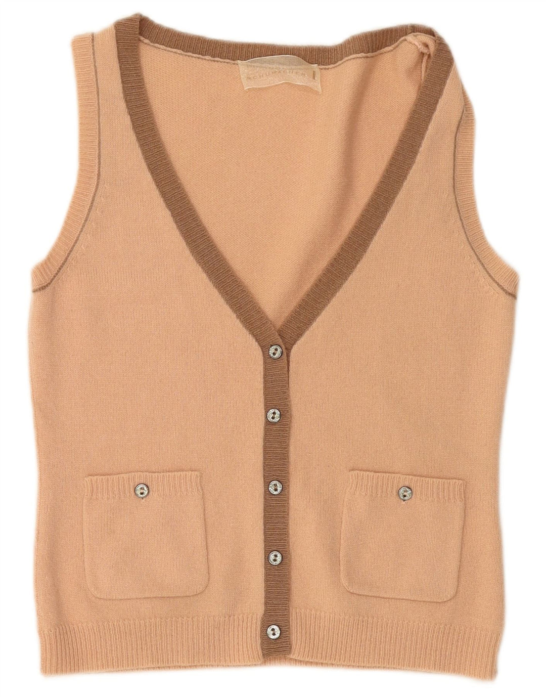 Damski sweter rozpinany SCHUMACHER bez rękawów UK 14, duży, różowy, wełniany