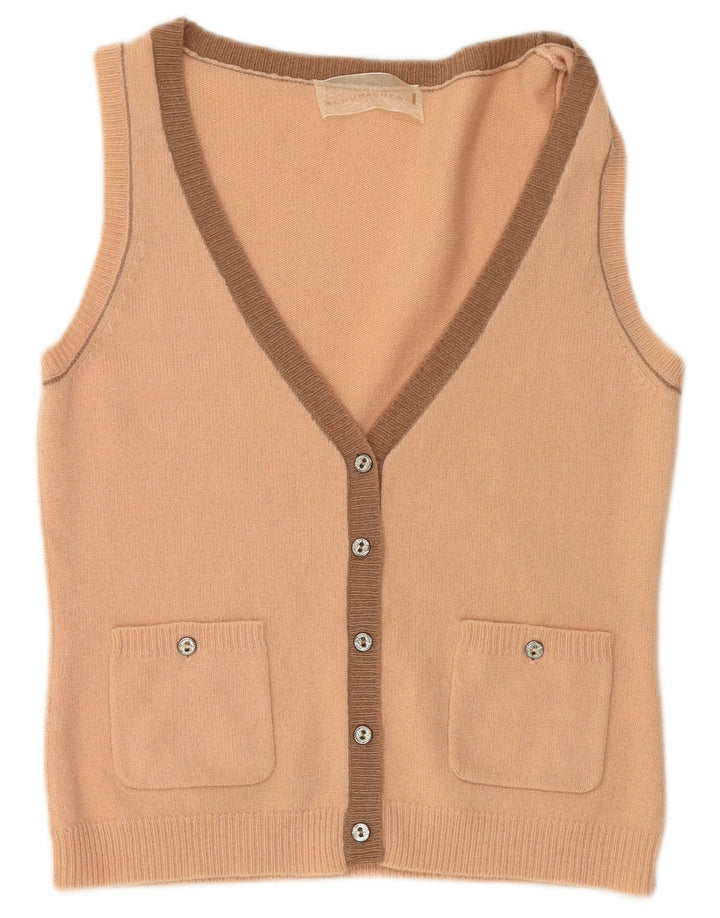 Damski sweter rozpinany SCHUMACHER bez rękawów UK 14, duży, różowy, wełniany