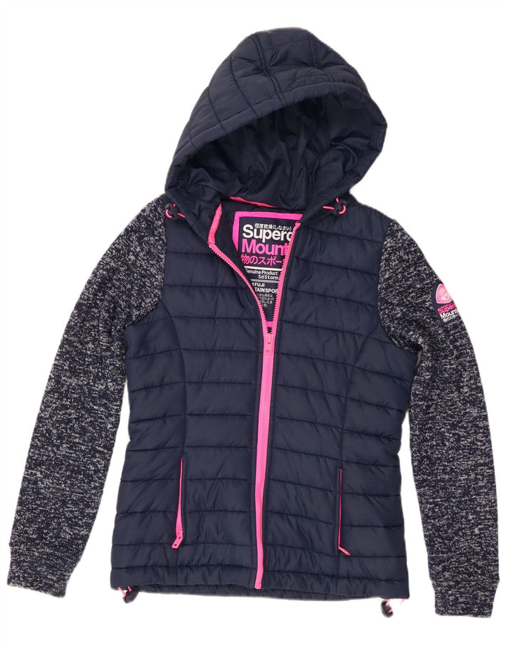 Damska wyściełana kurtka z kapturem Superdry UK 8, mały, granatowy, nakrapiany poliester