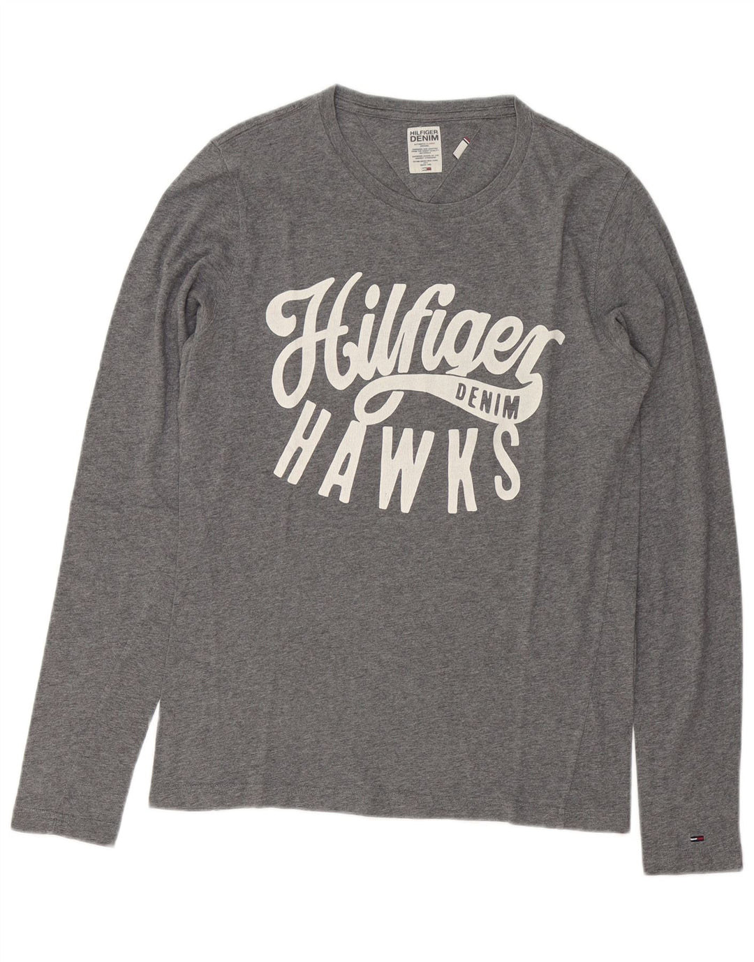 Męski top graficzny Tommy Hilfiger z długim rękawem, mały, szary, nakrapiany, bawełniany