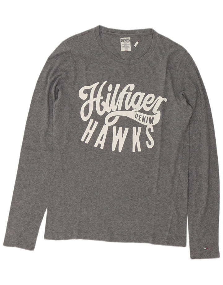 Męski top graficzny Tommy Hilfiger z długim rękawem, mały, szary, nakrapiany, bawełniany