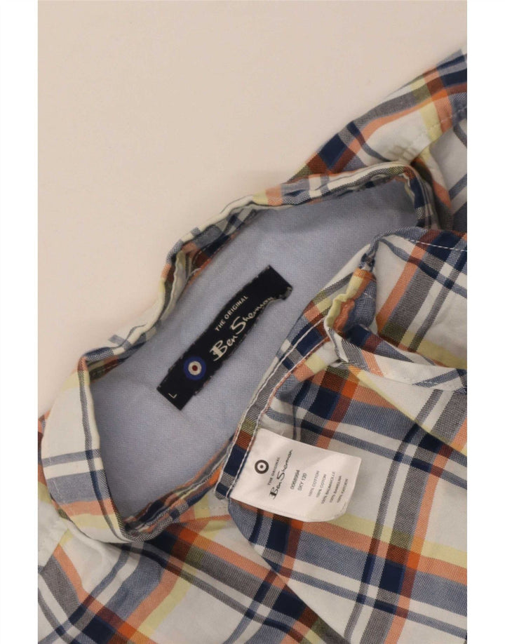 Męska koszula z krótkim rękawem Ben Sherman, duża, niebieska, bawełniana krata