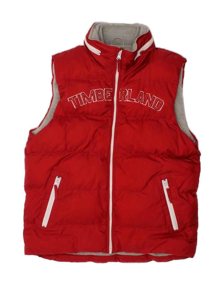 TIMBERLAND Boys Graphic Padded Gilet 13-14 Years Small  Red Polyester Vintage Timberland and Second-Hand Timberland from Messina Hembry 