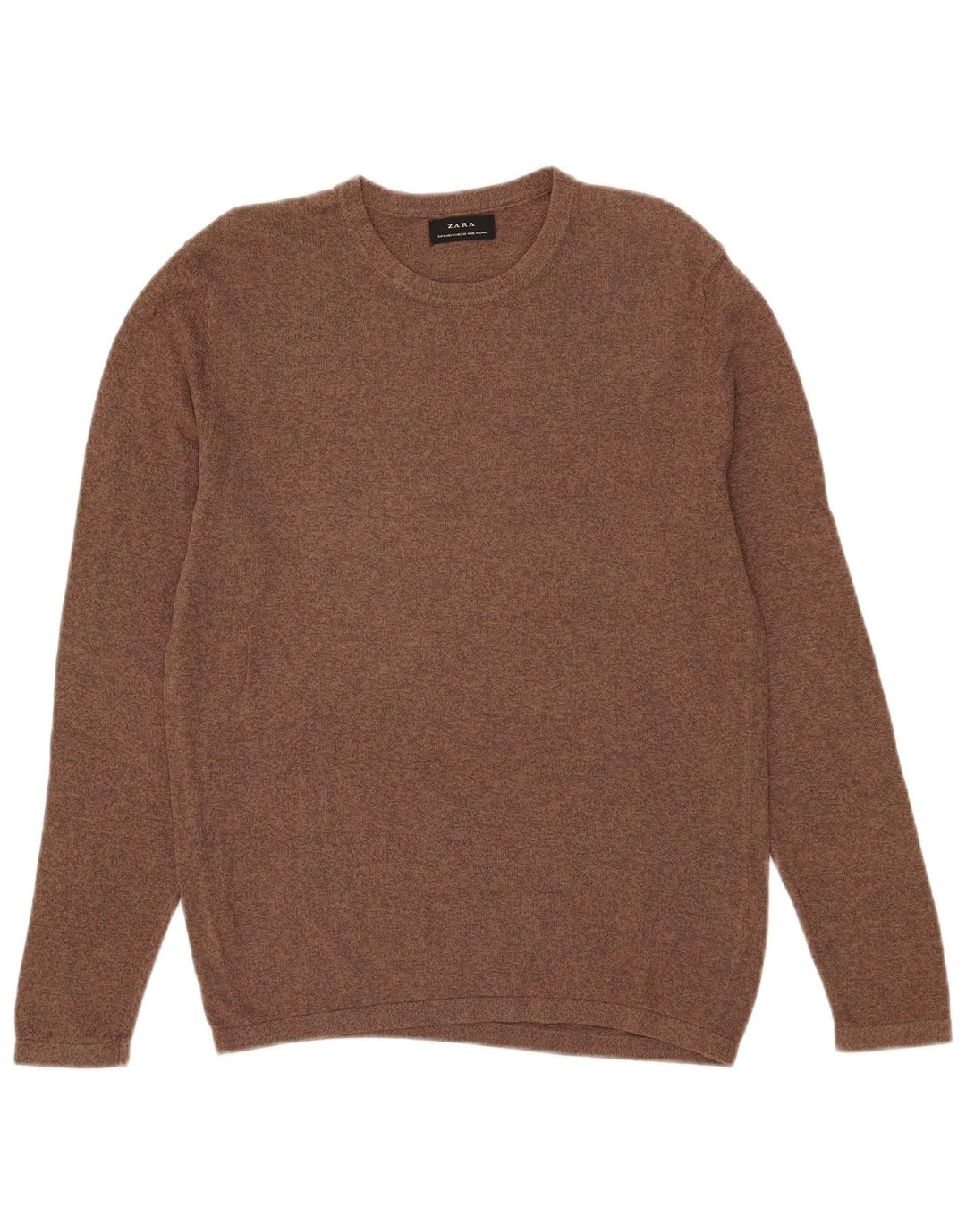Męski sweter Zara z okrągłym dekoltem Średni brązowy bawełniany plamki