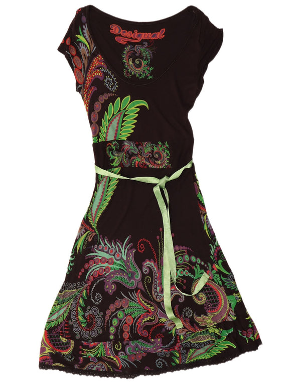 Damska graficzna sukienka o linii A Desigual UK 14, duża, czarna wiskoza Paisley