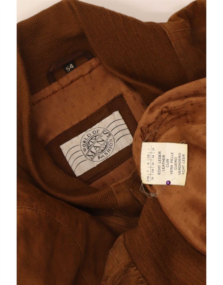 Vintage męska zamszowa kurtka bomber UK 44 2XL brązowa skóra