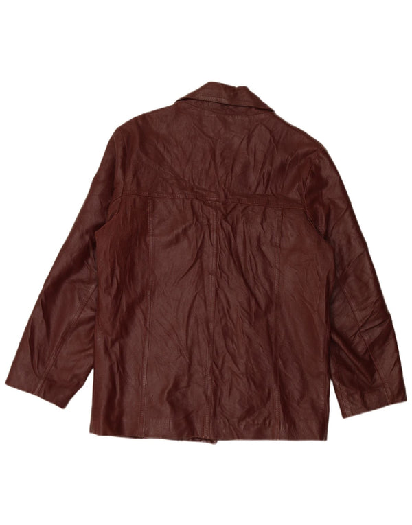 Męska marynarka skórzana zapinana na 4 guziki w stylu vintage IT 50, duża bordowa skóra