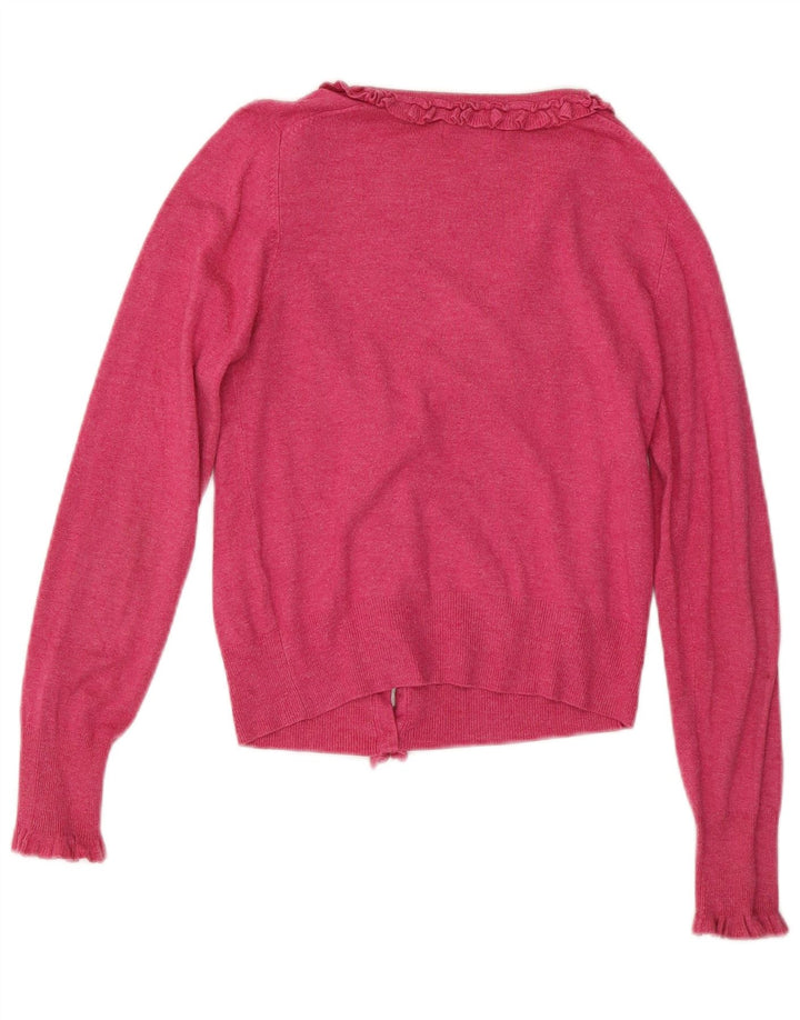 Marks & Spencer Damski sweter rozpinany z falbaną z przodu, UK 8, mały, różowy