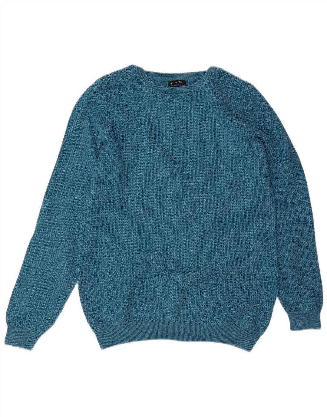 MASSIMO DUTTI Męski sweter z okrągłym dekoltem, duży, niebieski, bawełniany