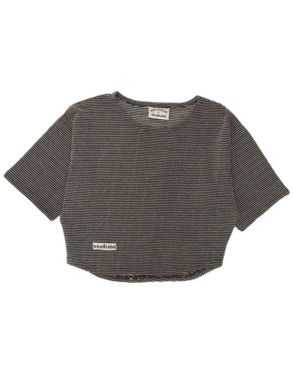 Damska koszulka oversize w stylu vintage Top UK 10, mała czarna bawełniana w plamki