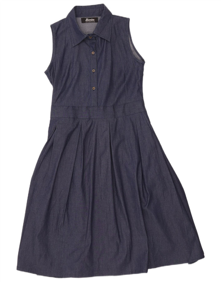 Damska sukienka dżinsowa bez rękawów w stylu VINTAGE UK 12, średni granat