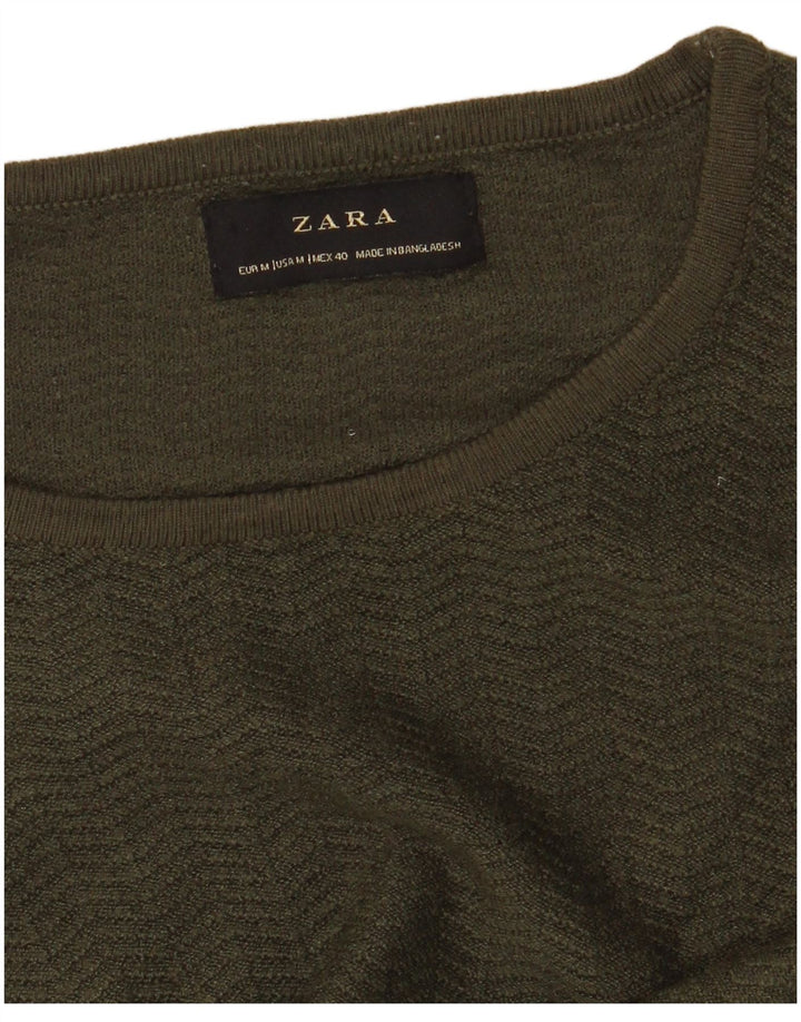 Męski sweter z okrągłym dekoltem Zara, średni zielony