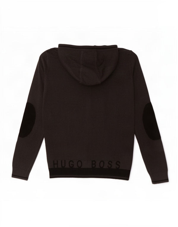 Hugo Boss Chłopięcy sweter z kapturem i grafiką, 9-10 lat, szara bawełna