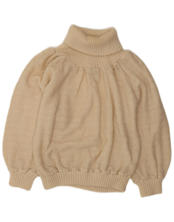 Sweter damski w stylu vintage z wywijanym dekoltem UK 10 Mały beżowy Argyle/Diament