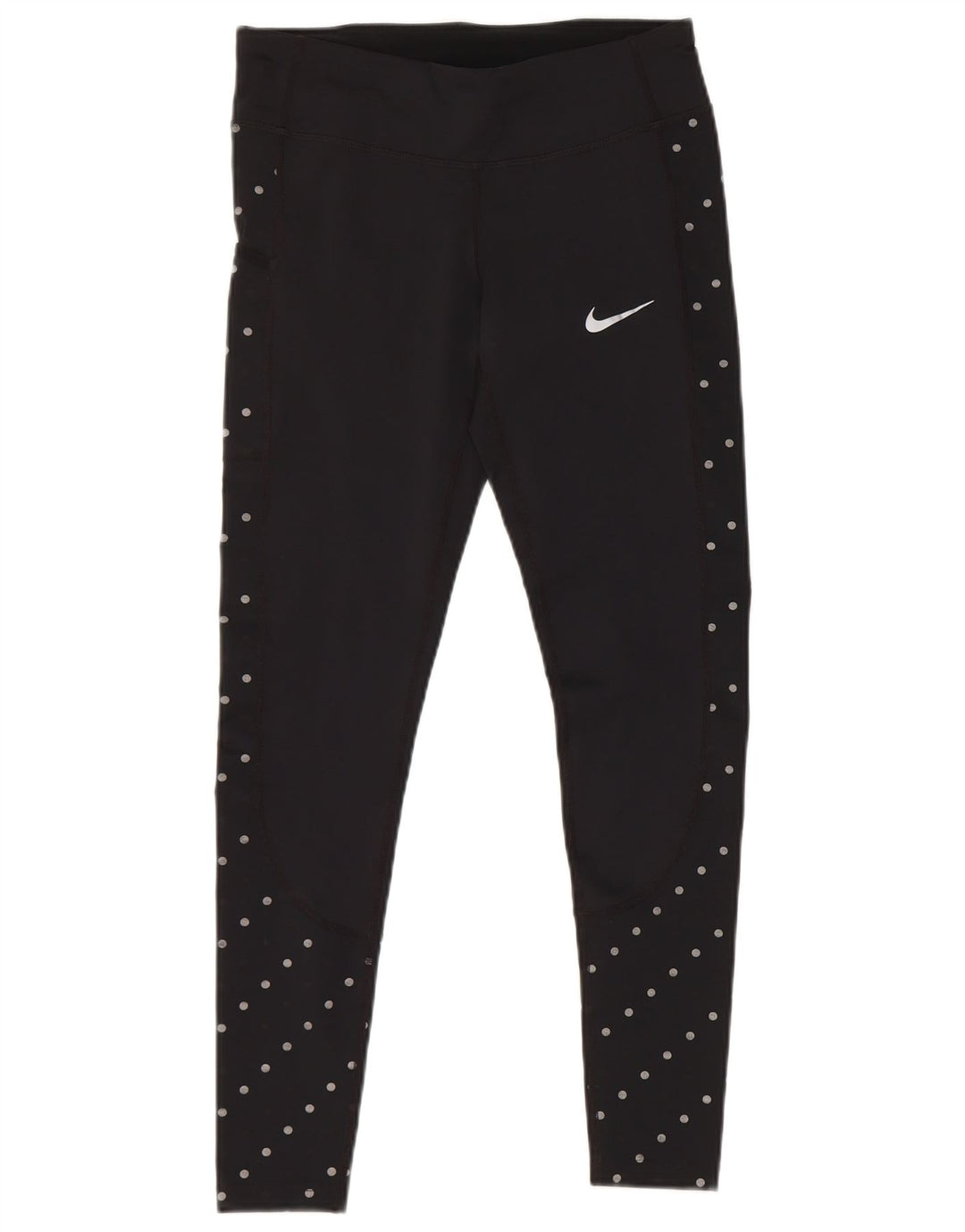 Damskie legginsy Nike Dri Fit UK 10, małe, czarne, poliestrowe w kropki