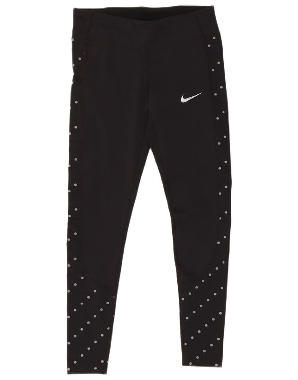 Damskie legginsy Nike Dri Fit UK 10, małe, czarne, poliestrowe w kropki
