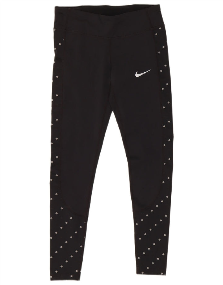 Damskie legginsy Nike Dri Fit UK 10, małe, czarne, poliestrowe w kropki