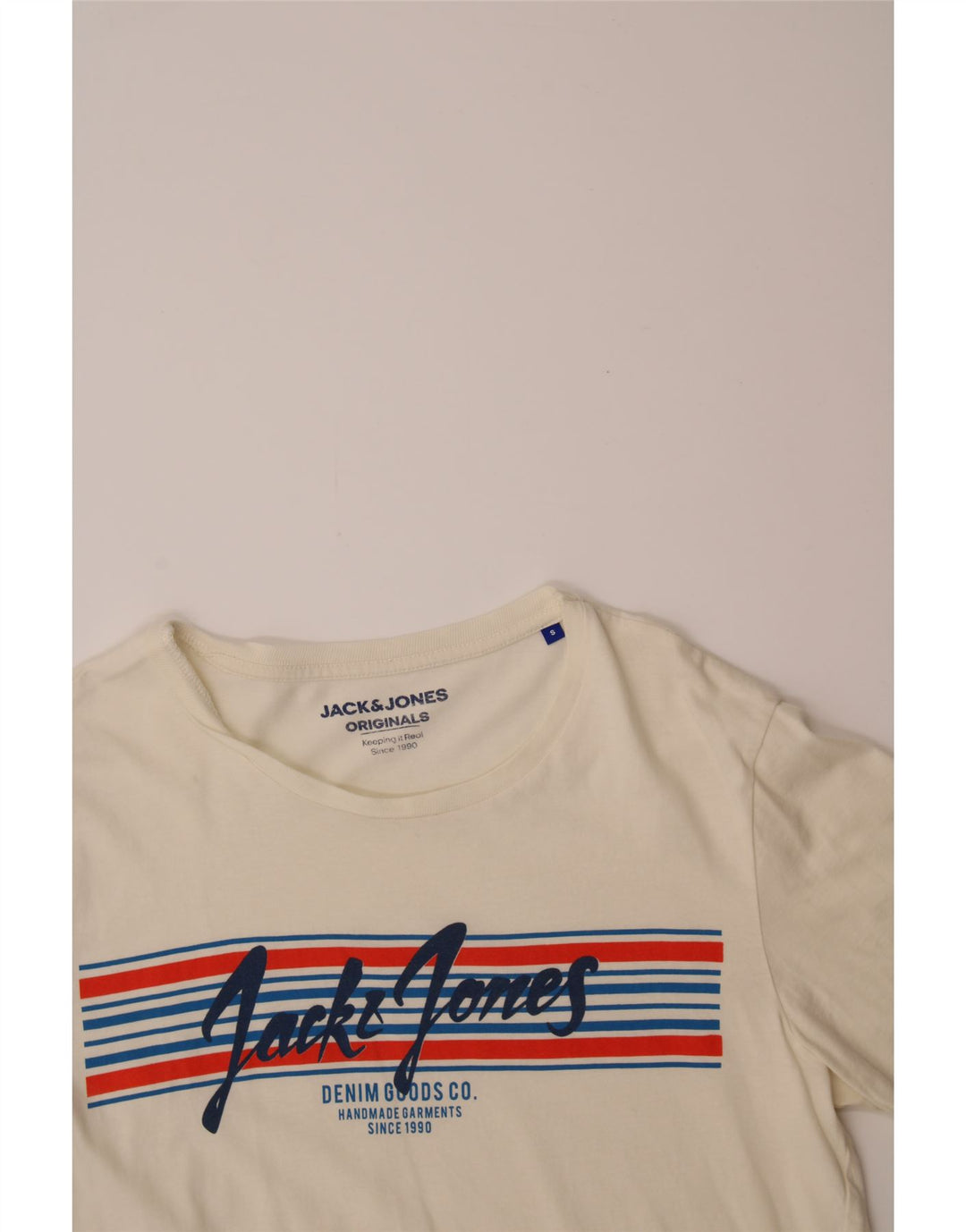JACK & JONES Mens Graphic T-Shirt Top  Small Off White Cotton Vintage Jack & Jones and Second-Hand Jack & Jones from Messina Hembry 