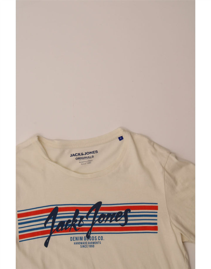 JACK & JONES Mens Graphic T-Shirt Top  Small Off White Cotton Vintage Jack & Jones and Second-Hand Jack & Jones from Messina Hembry 
