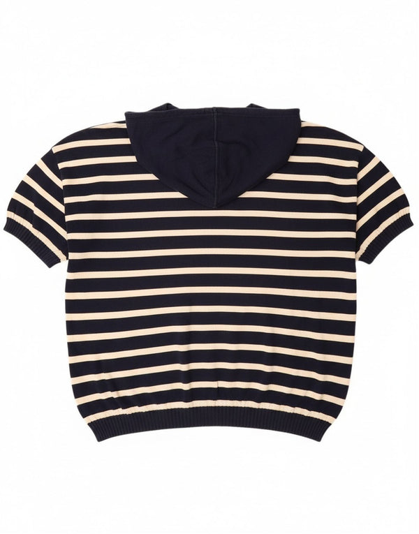 Męski sweter z kapturem i krótkim rękawem Benetton, w duże granatowe paski