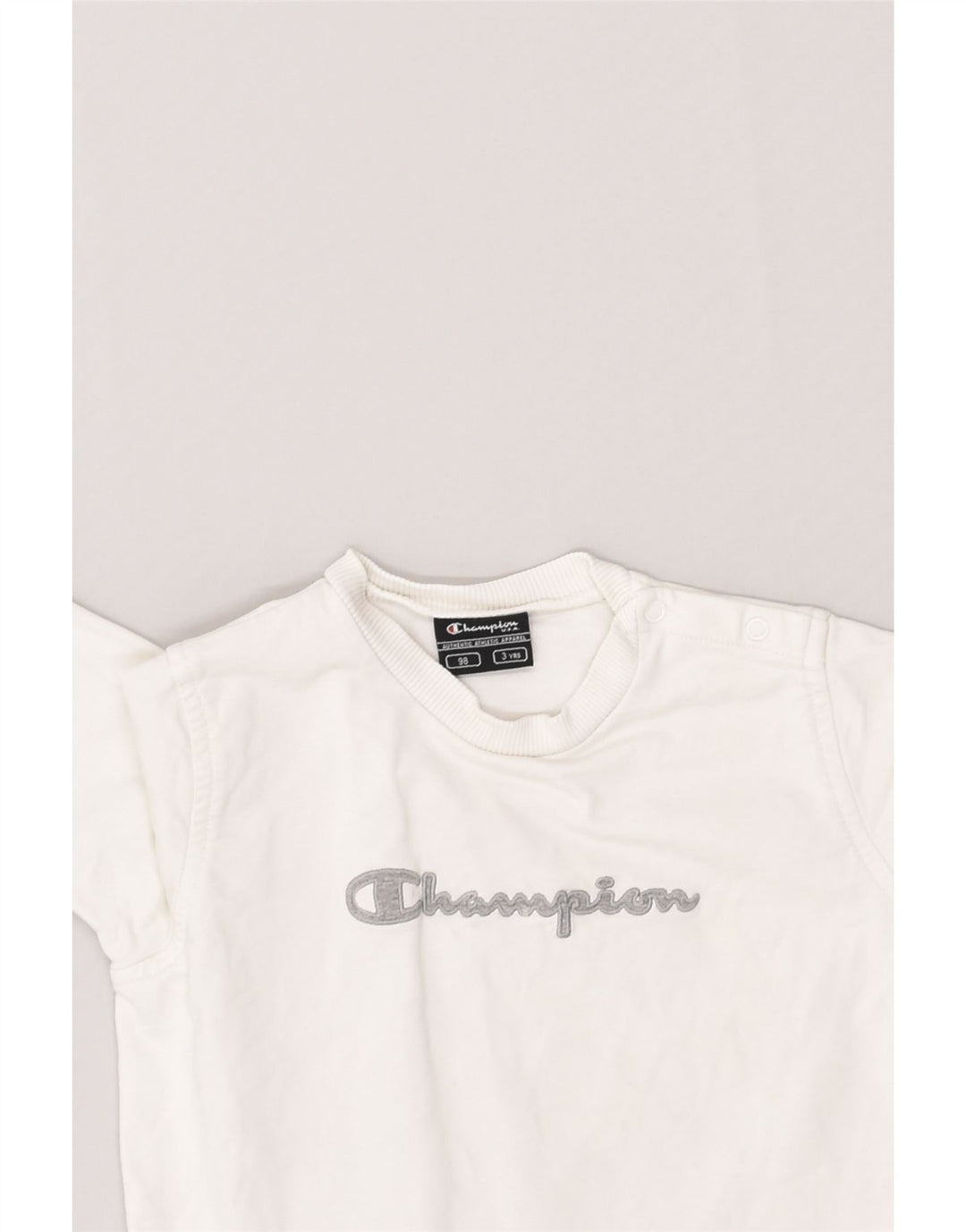 CHAMPION Girls Graphic Sweatshirt Jumper 2-3 Years White Cotton | Vintage Champion | Thrift | Second-Hand Champion | Used Clothing | Messina Hembry 