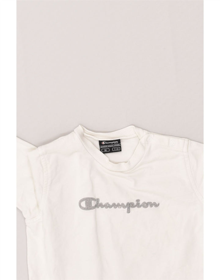 CHAMPION Girls Graphic Sweatshirt Jumper 2-3 Years White Cotton | Vintage Champion | Thrift | Second-Hand Champion | Used Clothing | Messina Hembry 