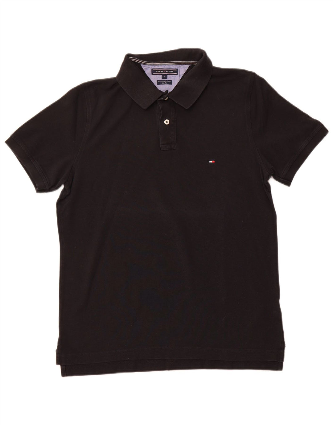 Damska koszulka polo slim fit TOMMY HILFIGER, duża, czarna, bawełniana