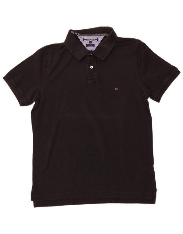 Damska koszulka polo slim fit TOMMY HILFIGER, duża, czarna, bawełniana