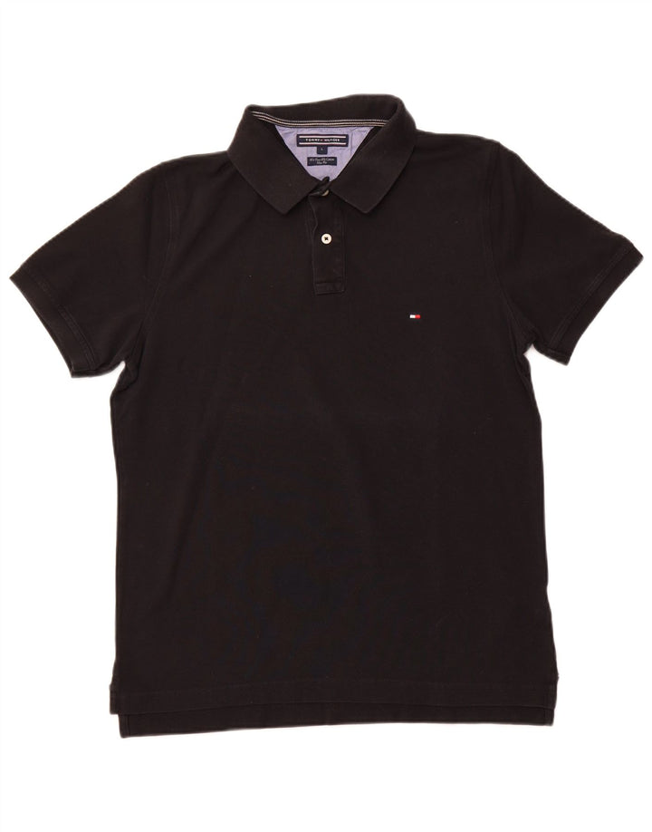 Damska koszulka polo slim fit TOMMY HILFIGER, duża, czarna, bawełniana