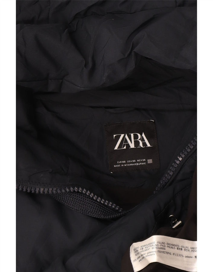 Damska, oversize'owa, wyściełana kurtka z kapturem, oversize'owa, Zara UK 6 XS, granatowa, poliestrowa