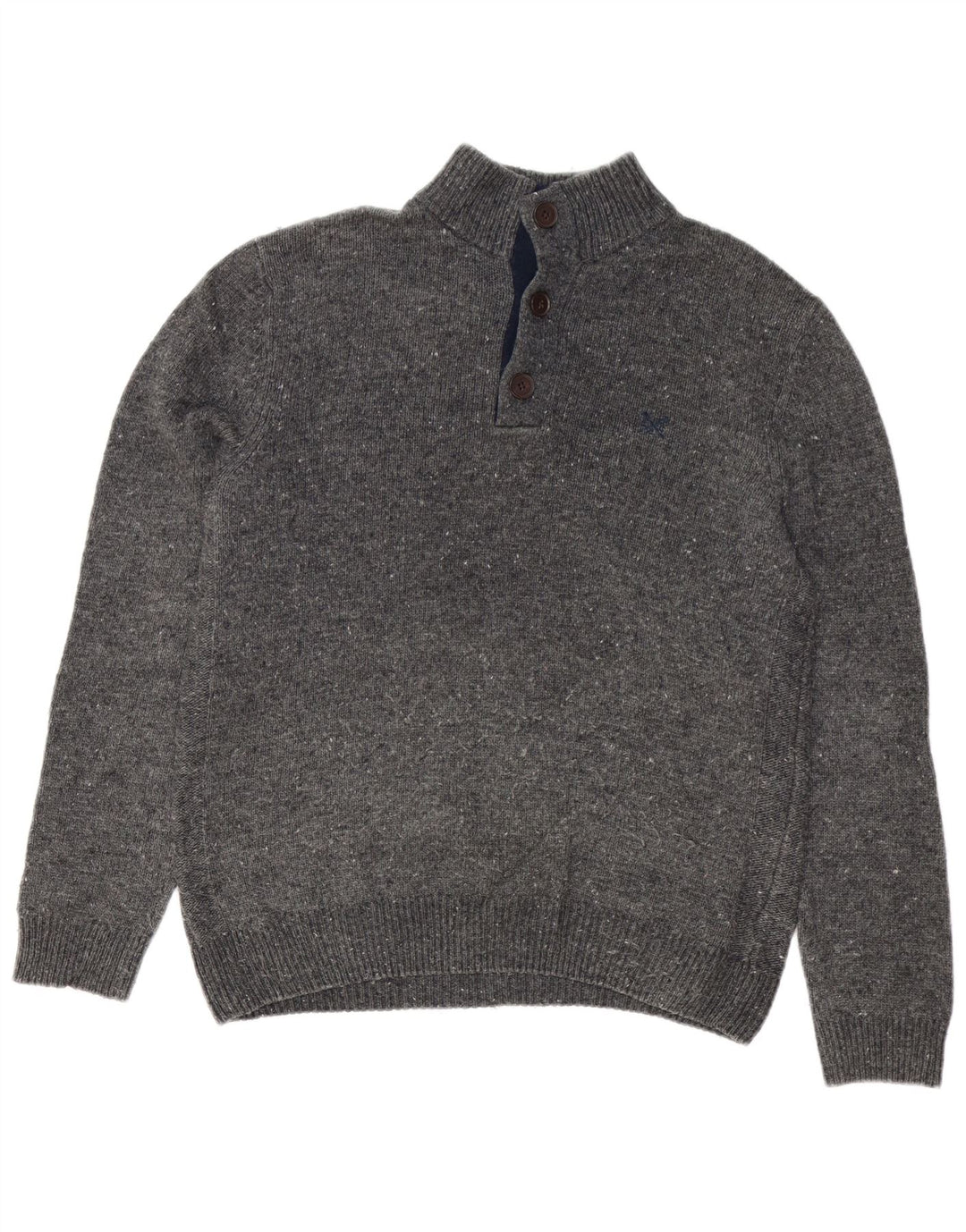 Crew Clothing Męski sweter zapinany na guziki, średnioszary, nakrapiany owcza wełna
