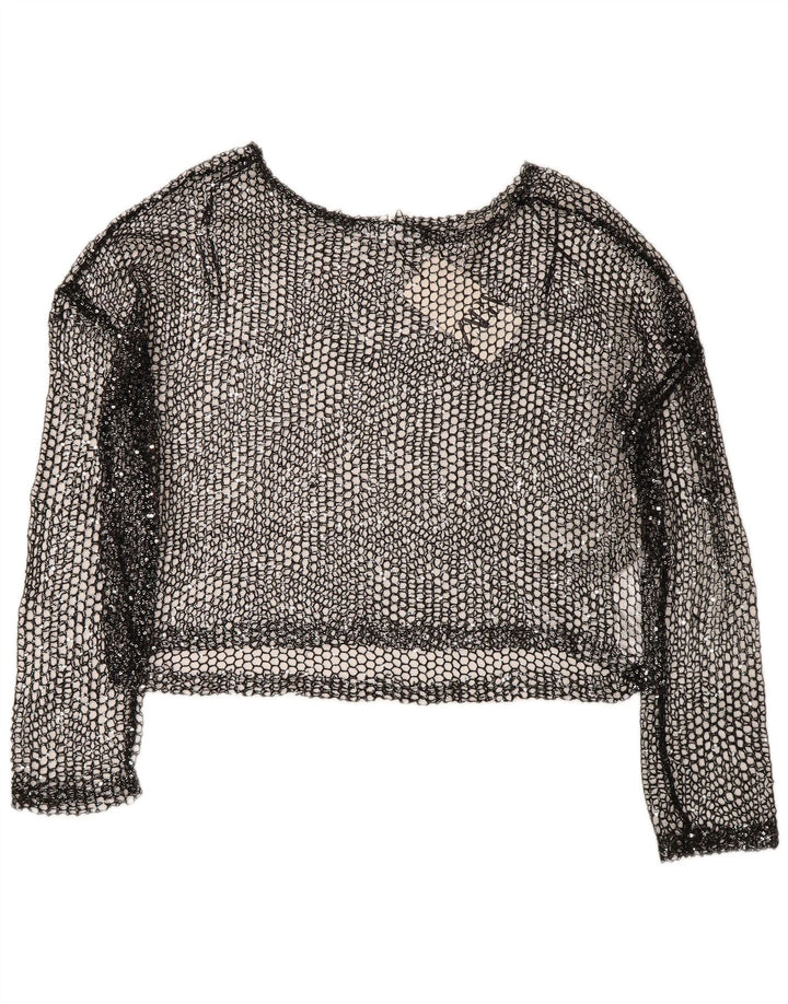 Damski, oversize'owy, szydełkowy top Zara UK 14, duży, czarny poliester