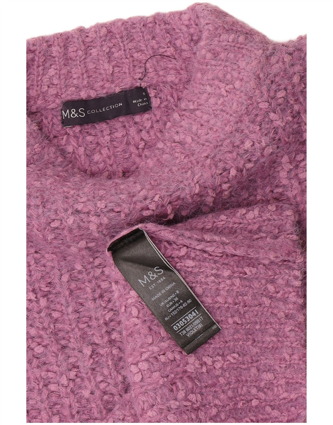 Marks & Spencer Damski sweter z dekoltem w łódkę, UK 8, mały, fioletowy poliester