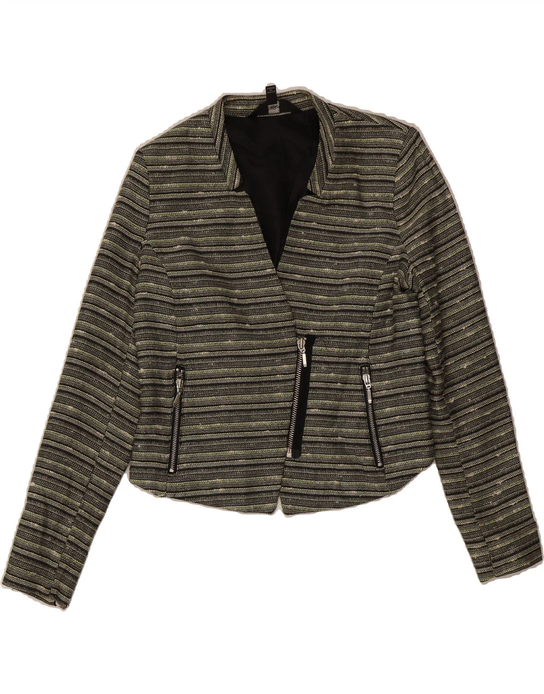 MOSSIMO Womens Blazer Jacket US 10 Large Grey Striped Cotton Vintage Mossimo and Second-Hand Mossimo from Messina Hembry 