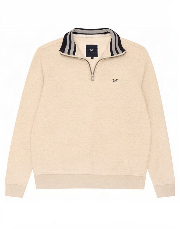 Crew Clothing Męska bluza z kapturem i zamkiem błyskawicznym, średnia, beżowa, nakrapiana bawełna
