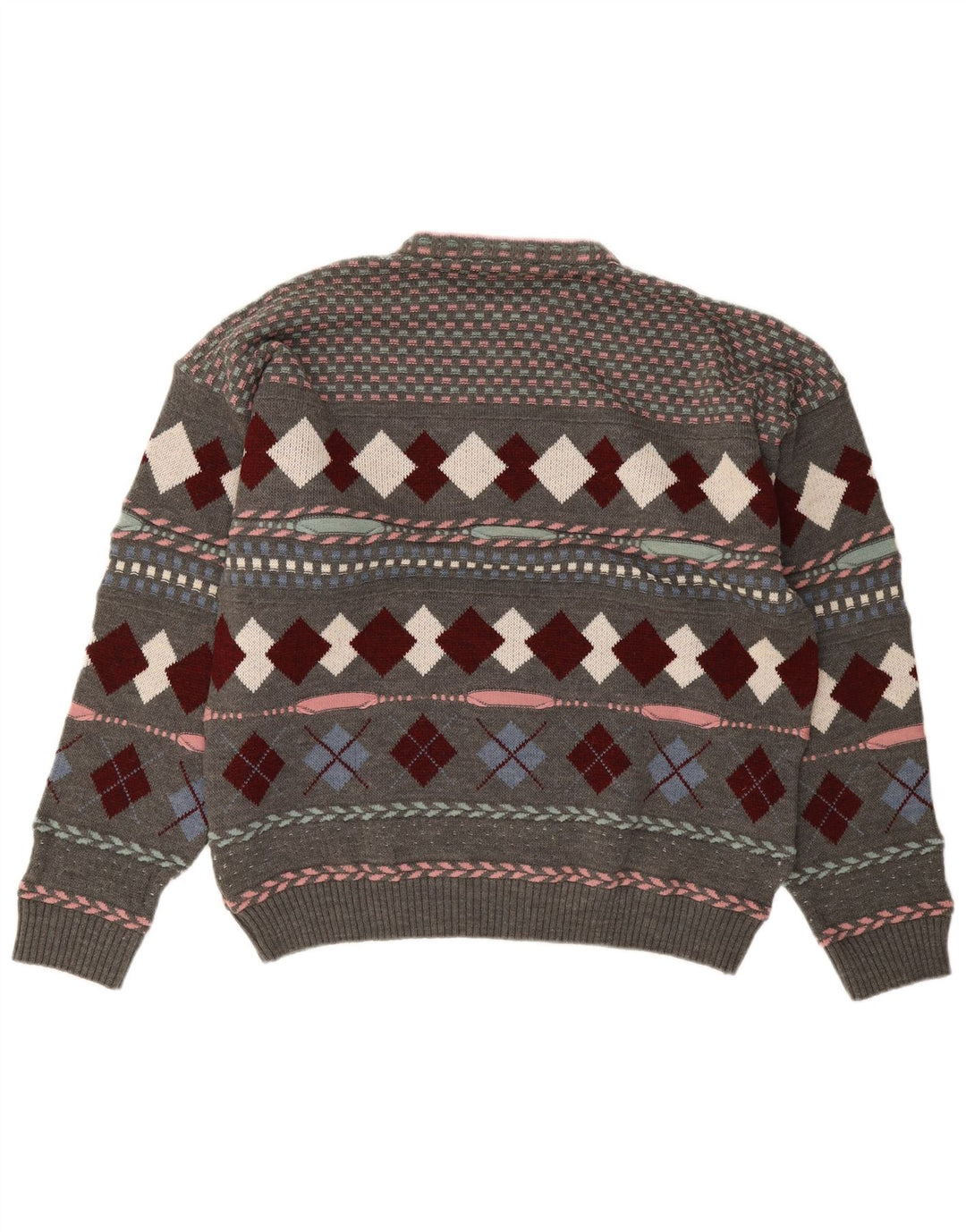 C&A Mens Crew Neck Jumper Sweater Large Grey Argyle/Diamond Acrylic
