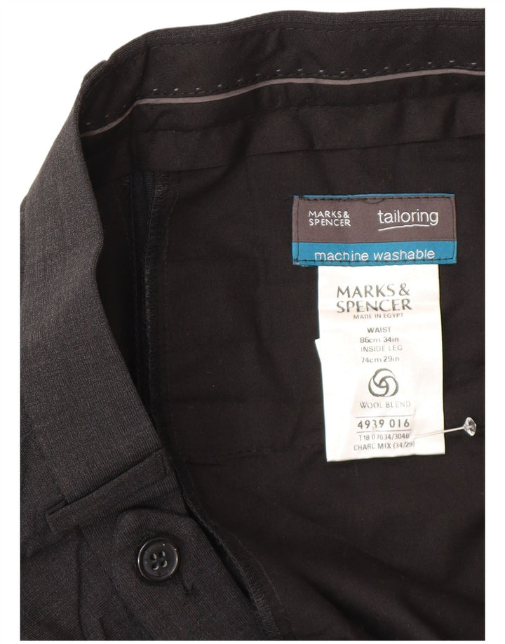 Marks & Spencer Męskie dopasowane spodnie garniturowe W34 L29 Szary poliester