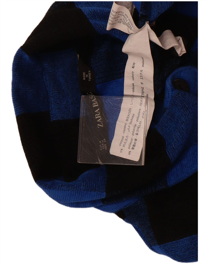 ZARA Womens Oversized Flannel Shirt UK 14 Medium Blue Check Viscose