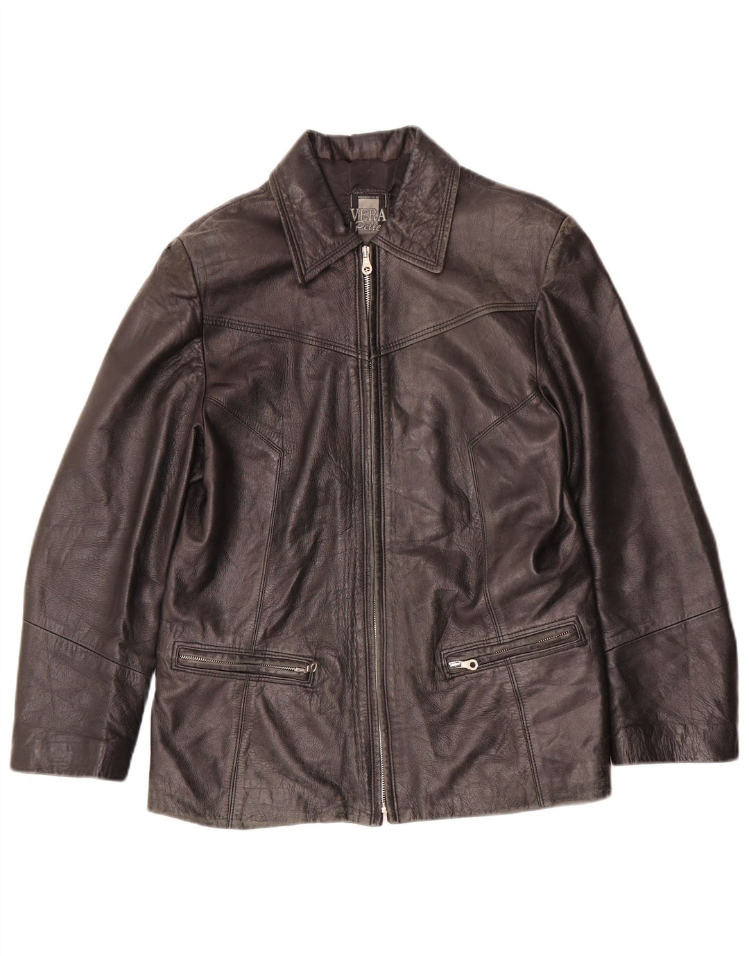 VINTAGE Womens Leather Jacket IT 46 Large Black Leather