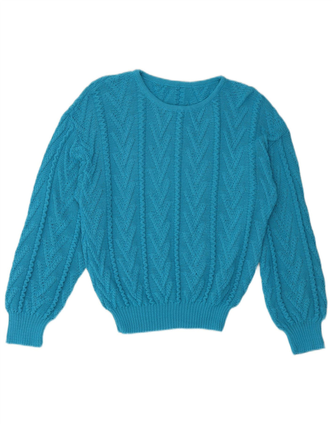 Sweter damski w stylu vintage z okrągłym dekoltem UK 12, średni niebieski