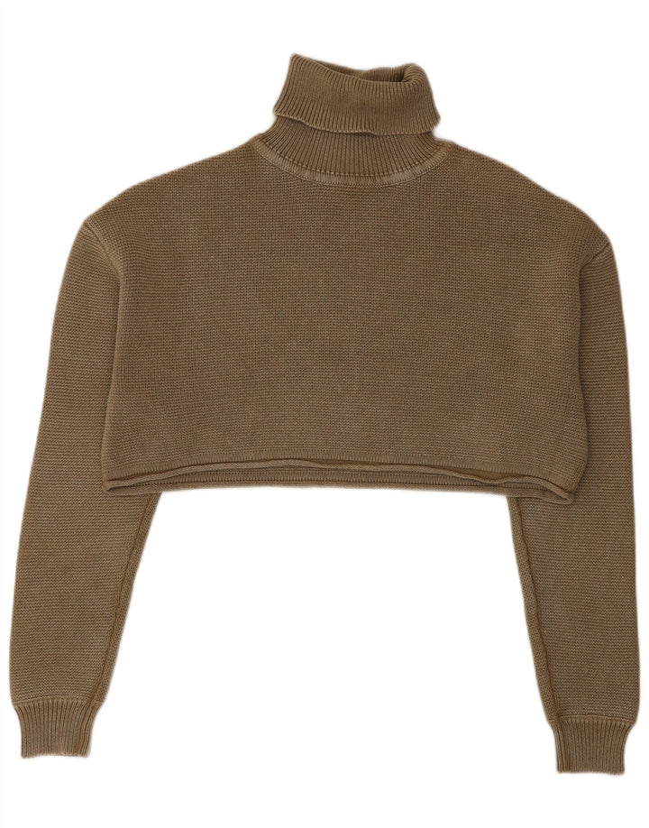Damski sweter Zara Crop Oversize z golfem UK 10 Small Khaki