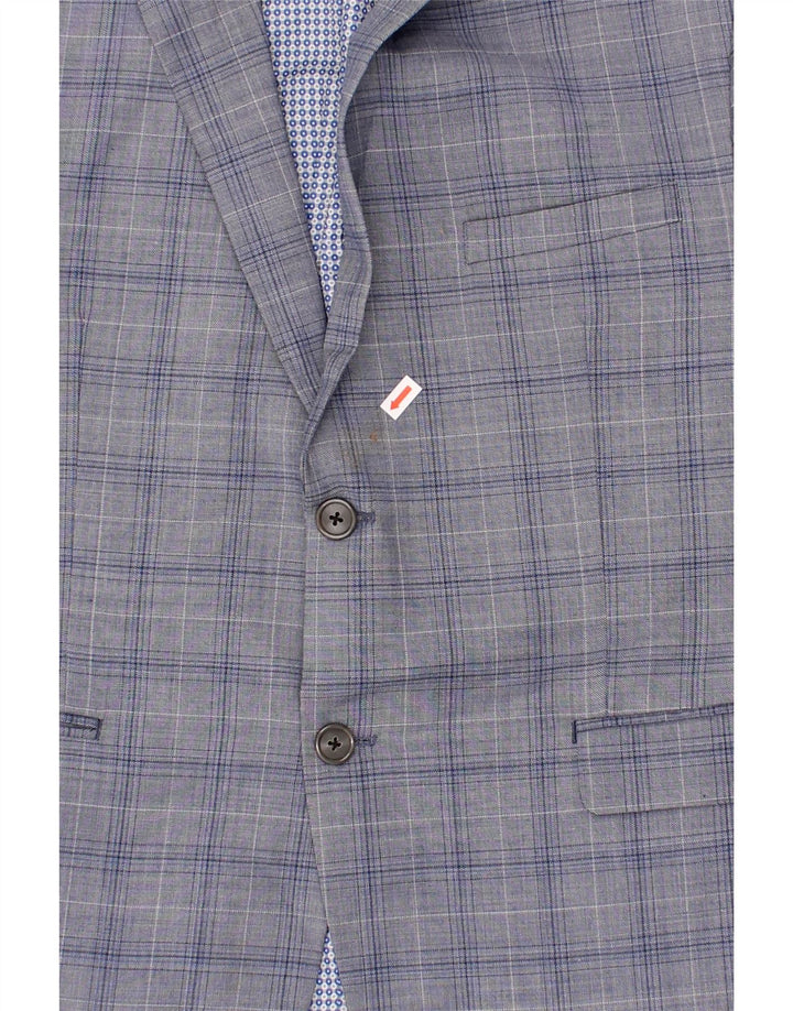 PENGUIN Mens 2 Button 3/4 Sleeve Blazer Jacket UK 42 XL Blue Check Wool Vintage Penguin and Second-Hand Penguin from Messina Hembry 