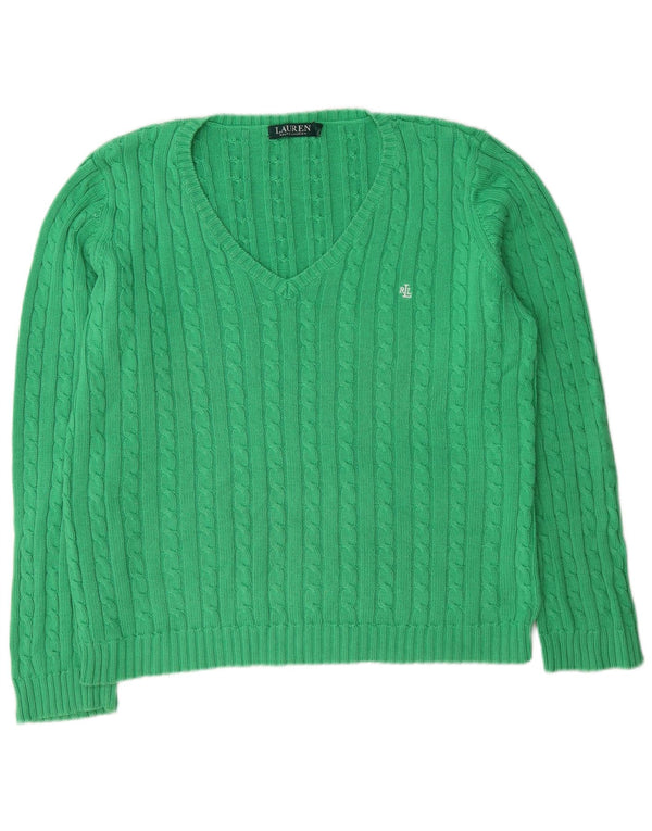 Sweter damski Ralph Lauren z dekoltem w kształcie litery V, UK 16, duży, zielony, bawełniany