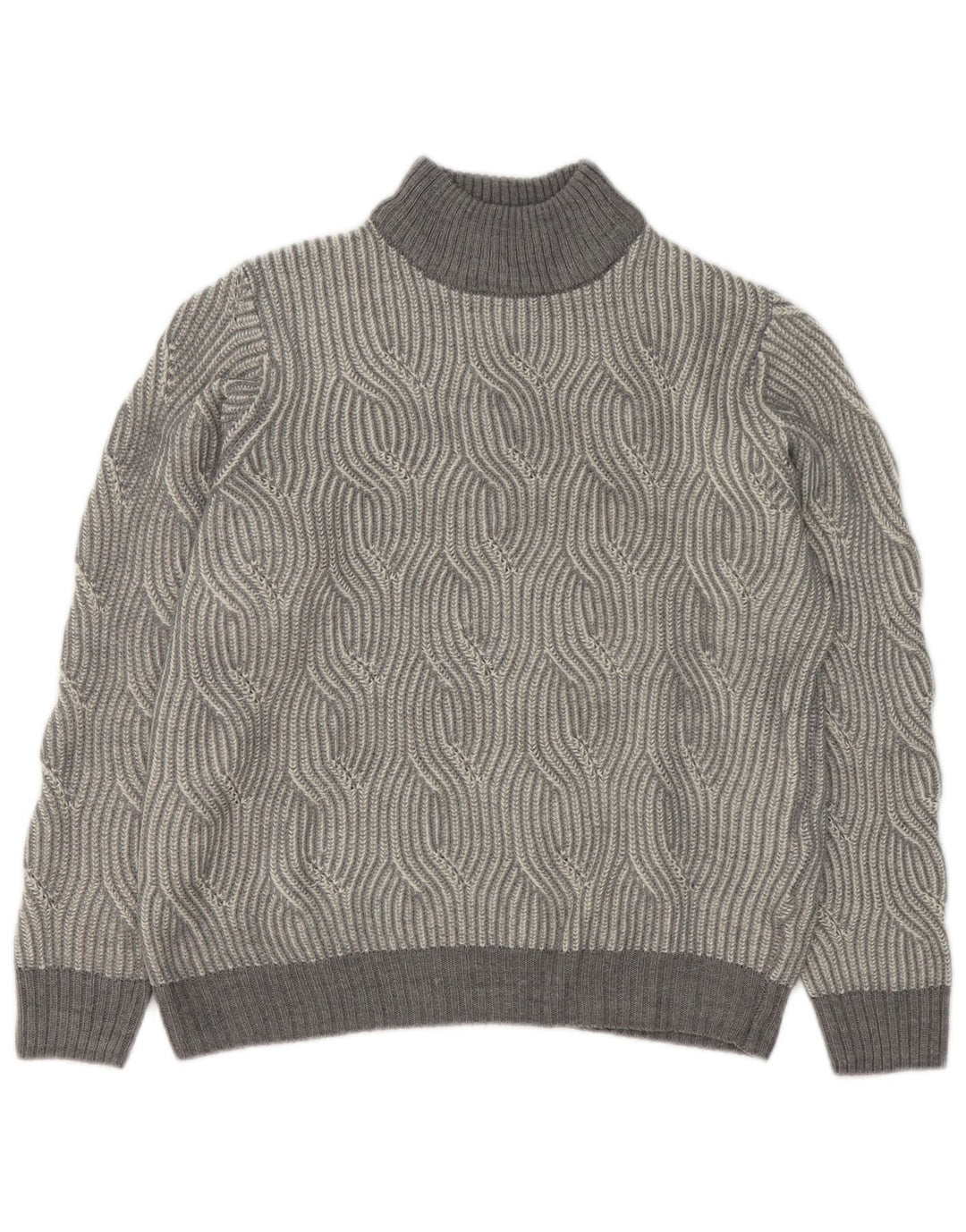 Vintage męski sweter z golfem UK 40/42 średni szary geometryczny