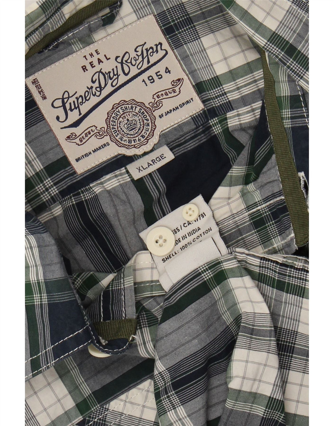 SUPERDRY Koszula męska XL, bawełniana, granatowa w kratę