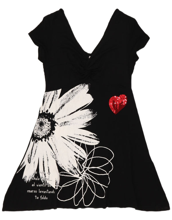 Damska graficzna sukienka o linii A Desigual UK 18 XL Czarna wiskoza w kwiaty