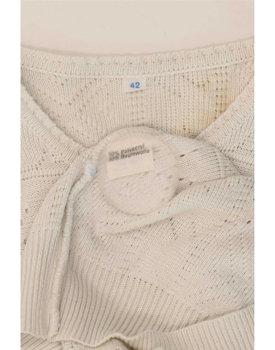 Vintage damski sweter zapinany na guziki IT 42 średni biały akryl