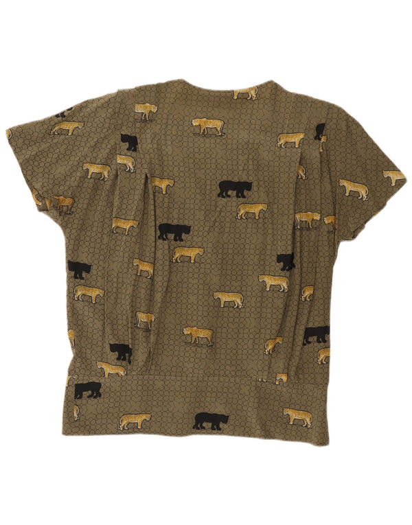 Damska bluzka z krótkim rękawem w stylu vintage IT 48 XL Khaki Zwierzęcy nadruk