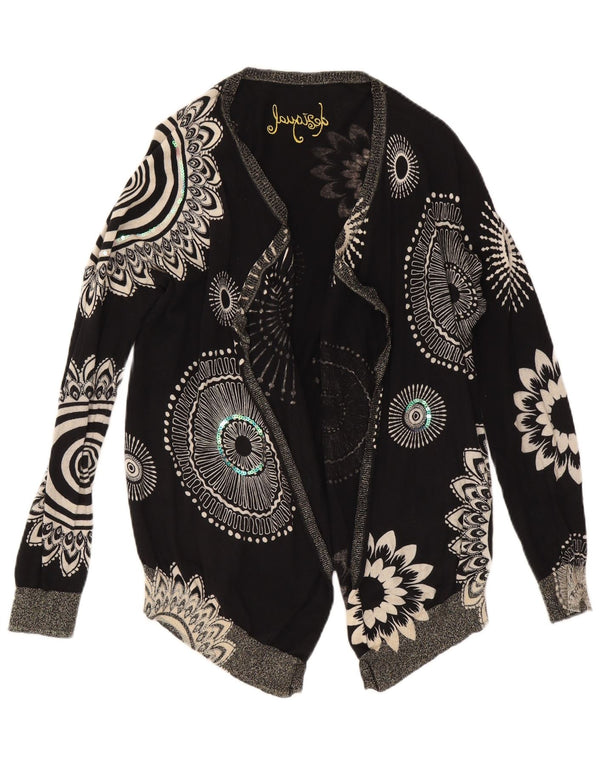 Desigual damski sweter rozpinany UK 14, średni czarny w kwiaty