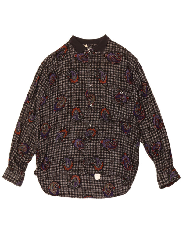 Męska koszula flanelowa w stylu vintage, średnia czarna wiskoza Paisley